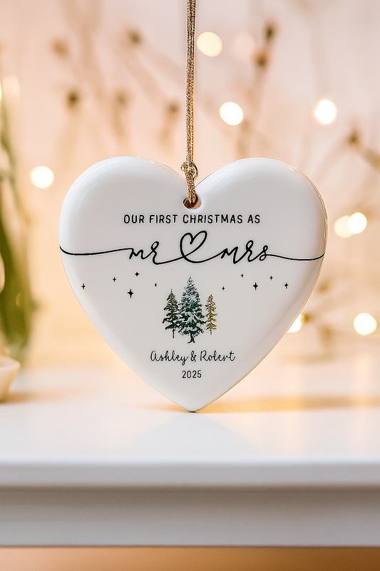 Mr. & Mrs. Personalized Heart Ornament-Wedding Gift Keepsake