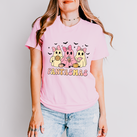 Cute Ghosts Tee with 'PANTASMAS' - Fun Unisex Jersey Short Sleeve Shirt for Halloween, Party, Casual Wear, Gifts
