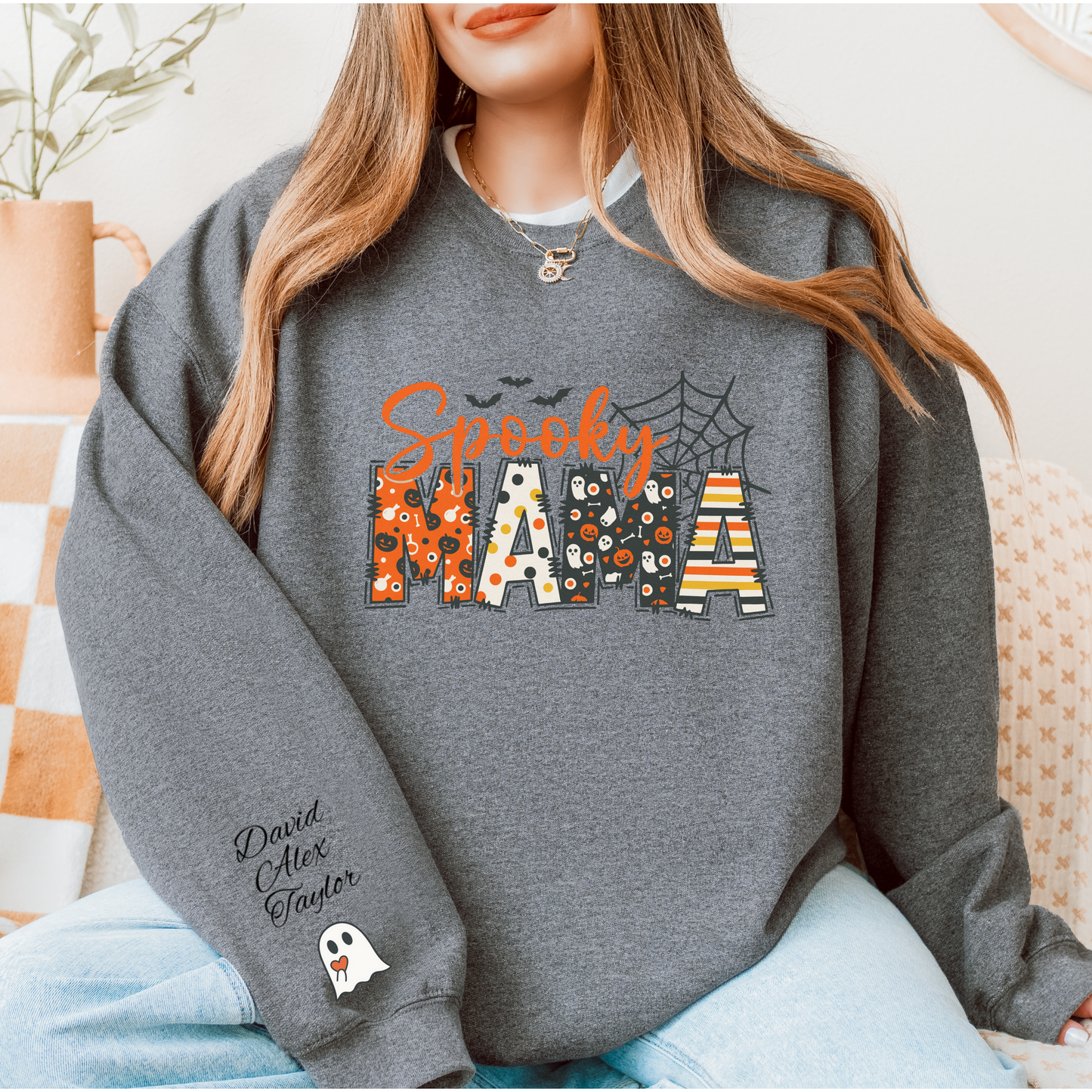 Spooky Mama Sweatshirt – Add Your Loved Ones’ Names! 👻Unisex